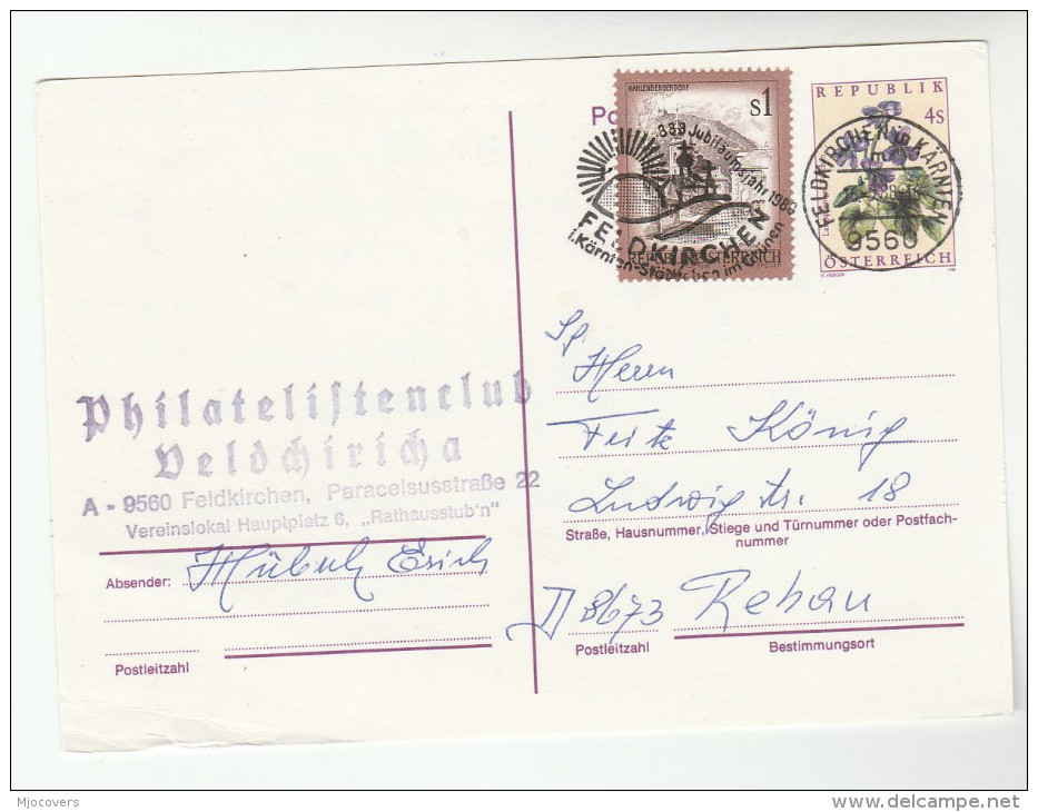 1988 AUSTRIA COVER (card) Feldkirchen Illus SLOGAN Pmk 1s Stamps On UPRATED 4s FLOWER  Postal STATIONERY - Other & Unclassified