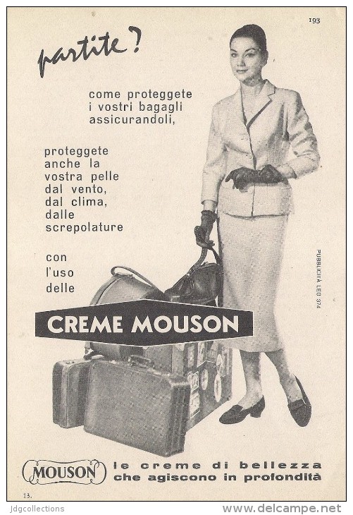 # CREME MOUSON 1950s Advert Pubblicità Publicitè Reklame Moisturizing Cream Creme Hydratante Protector - Sin Clasificación