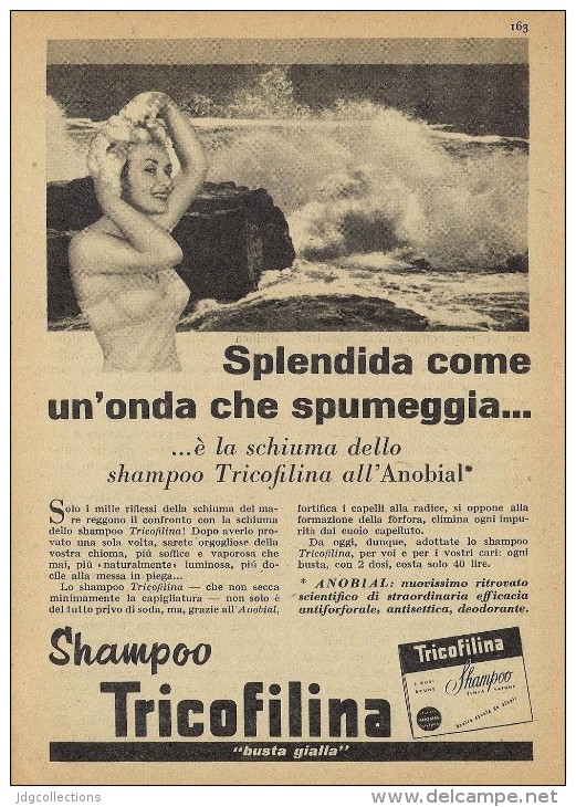 # SHAMPOO TRICOFILINA ITALY 1950s Advert Pubblicità Publicitè Reklame Hair Cheveux Haar Beautè Ocean Waves Flots - Zonder Classificatie