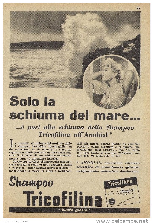 # SHAMPOO TRICOFILINA ITALY 1950s Advert Pubblicità Publicitè Reklame Hair Cheveux Haar Beautè Ocean Waves Flots - Zonder Classificatie