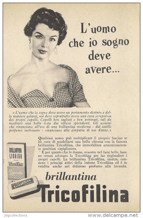 # BRILLANTINA TRICOFILINA, ITALY 1950s Advert Pubblicità Publicitè Reklame Hair Fixer Fixateur Cheveux Fijador Haar - Sin Clasificación