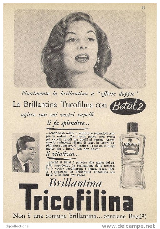 # BRILLANTINA TRICOFILINA, ITALY 1950s Advert Pubblicità Publicitè Reklame Hair Fixer Fixateur Cheveux Fijador Haar - Non Classés