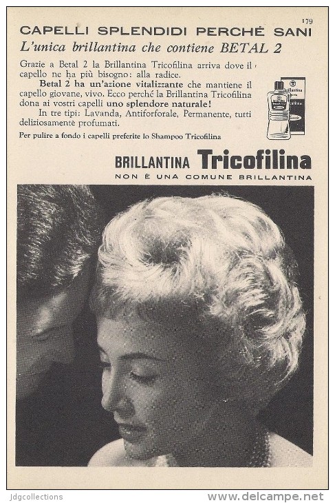 # BRILLANTINA TRICOFILINA, ITALY 1950s Advert Pubblicità Publicitè Reklame Hair Fixer Fixateur Cheveux Fijador Haar - Non Classés