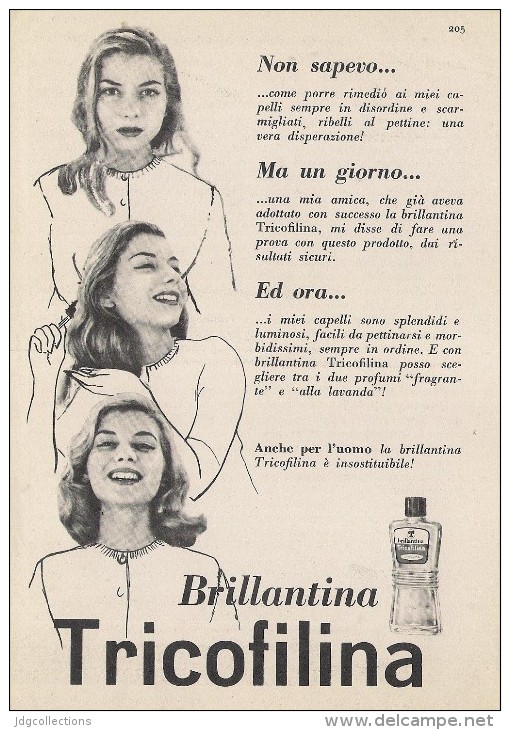 # BRILLANTINA TRICOFILINA, ITALY 1950s Advert Pubblicità Publicitè Reklame Hair Fixer Fixateur Cheveux Fijador Haar - Sin Clasificación