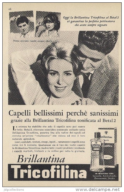 # BRILLANTINA TRICOFILINA, ITALY 1950s Advert Pubblicità Publicitè Reklame Hair Fixer Fixateur Cheveux Fijador Haar - Sin Clasificación