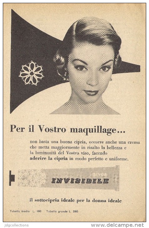 # CREMA INVISIBILE NIVEA 1950s Advert Pubblicità Publicitè Reklame Moisturizing Cream Creme Hydratante Protector - Zonder Classificatie