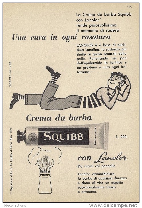 # SQUIBB SHAVING CREAM, ITALY 1950s Advert Pubblicità Publicitè Reklame Crema Barba Creme Rasage Rasierschaum - Zonder Classificatie
