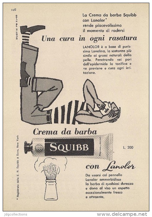 # SQUIBB SHAVING CREAM, ITALY 1950s Advert Pubblicità Publicitè Reklame Crema Barba Creme Rasage Rasierschaum - Non Classés