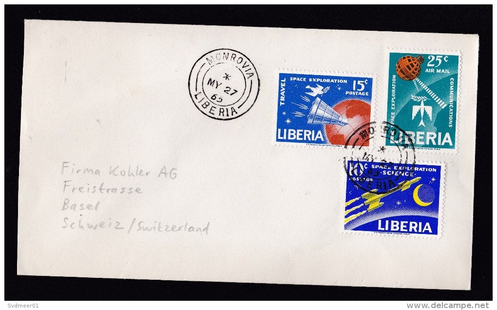 Liberia: Cover To Switzerland, 1963, 3 Stamps, Space Exploration, Science, Satellite, Missile (traces Of Use) - Liberia