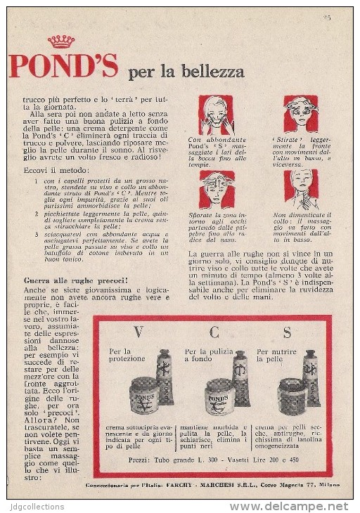 # POND'S CREAM 1950s Advert Pubblicità Publicitè Reklame Beauty Moisturizing Cream Creme Hydratante Protector - Sin Clasificación