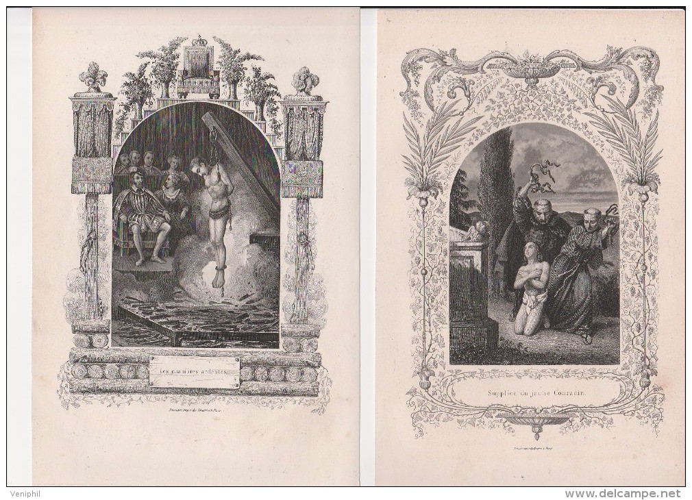 2 GRAVURES -SUPPLICE DU JEUNE CONRADIN- LES CHAMBRES ARDENTES - Autres & Non Classés