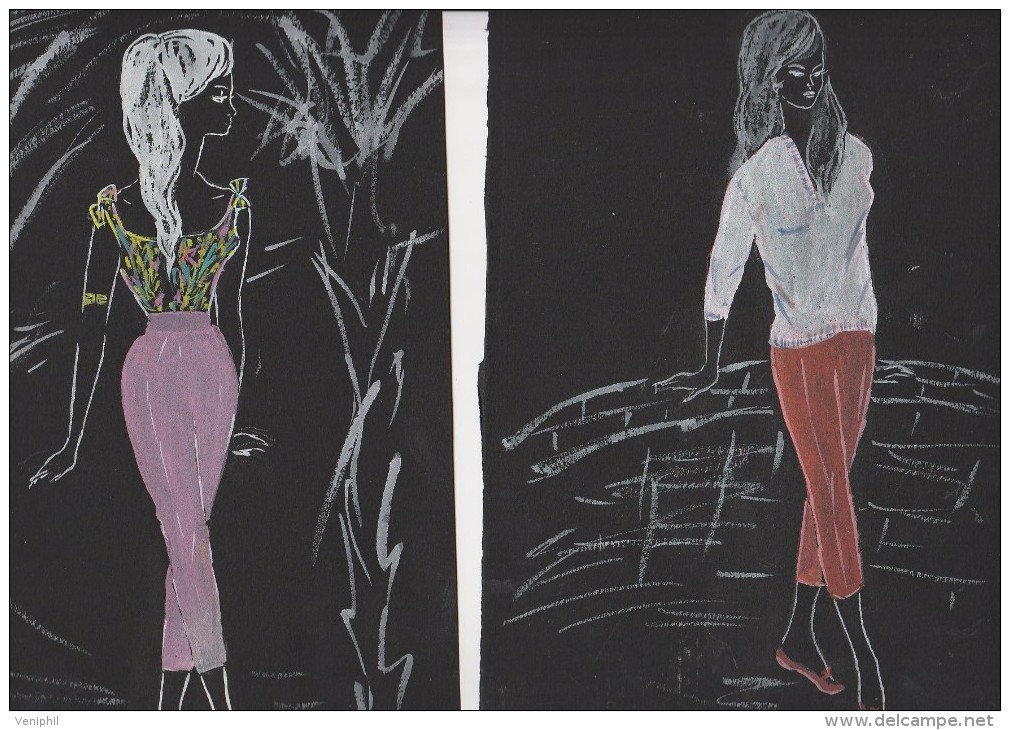 7 DESSINS GOUACHES DE CREATION DE MODE- .NON SIGNES-  TTB - Moda