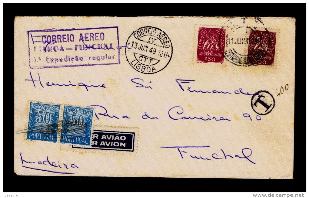 Airmail Cover Lisboa - Funchal 1st Regular Expedition 1st Flight CORREIO AÉREO Gc501 - Lettres & Documents
