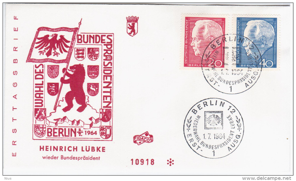 Germany Deutschland 1964 FDC Heinrich Lubke, Canceled In Berlin - Autres & Non Classés