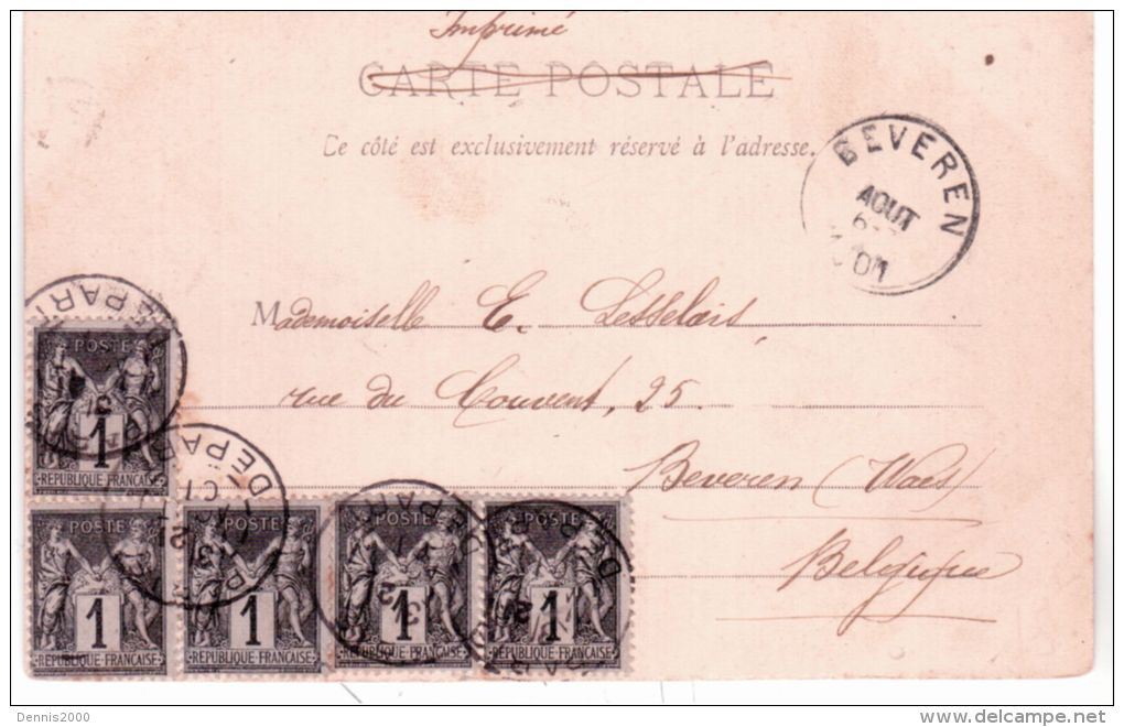 1901- C P A De Paris  - Sans Texte ( Avec Signature De L´expéditeur )  Affr. Sage N° 83 X 5  Pour La Belgique - 1877-1920: Période Semi Moderne