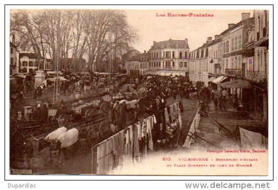 65 - Hautes Pyrénées / VIC-BIGORRE -- Boulevard D'Alsace Et Place Gambetta Un Jour De Marché. - Vic Sur Bigorre