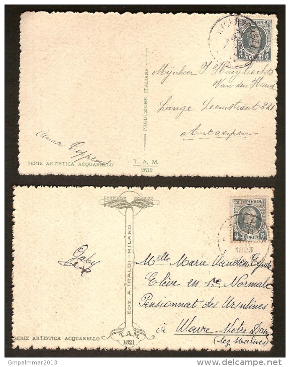 HOUYOUX 2 KUNST - Postkaarten  Met Stempels Van RYCKEVORSEL En MALLE En In Goede Staat (zie 3 Scans) ! Inzet Aan 10 € ! - 1922-1927 Houyoux