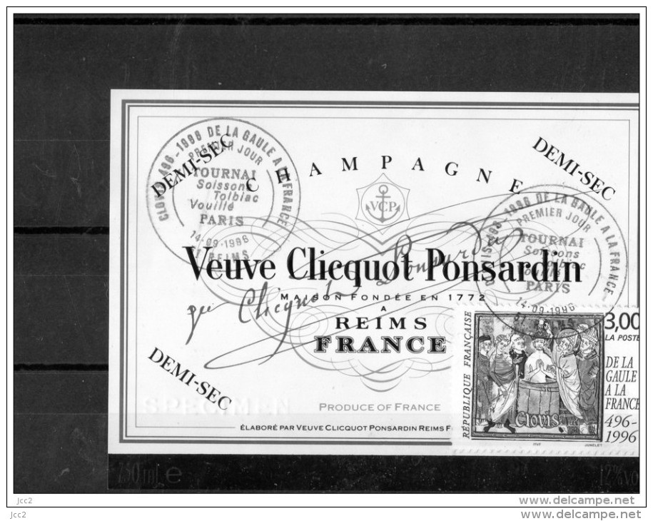 ETIQUETTES + TIMBRE OBLITERE (Veuve Clicquot Ponsardin) - Timbre-postes