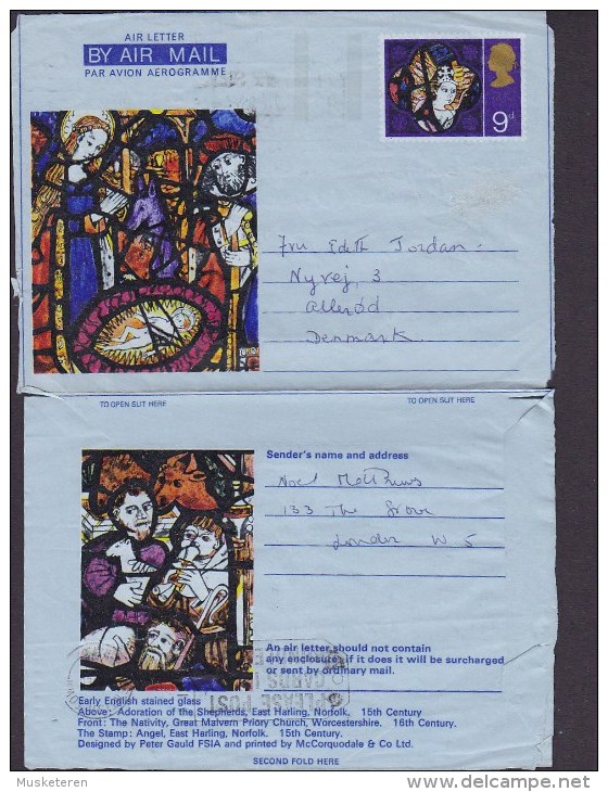 Great Britain Air Letter Par Avion Aerogramme 9d. Angel Engel 1970 Stained Glass Nativity Adoration Of The Shepards - Stamped Stationery, Airletters & Aerogrammes