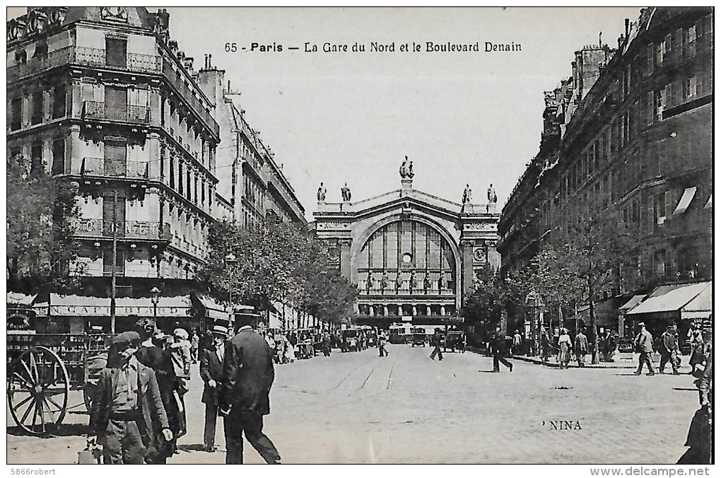 CARTE POSTALE ORIGINALE ANCIENNE : PARIS ; GARE DU NORD ; BOULEVARD DENAIN ; ANIMEE ; PARIS (75) - Gares - Sans Trains