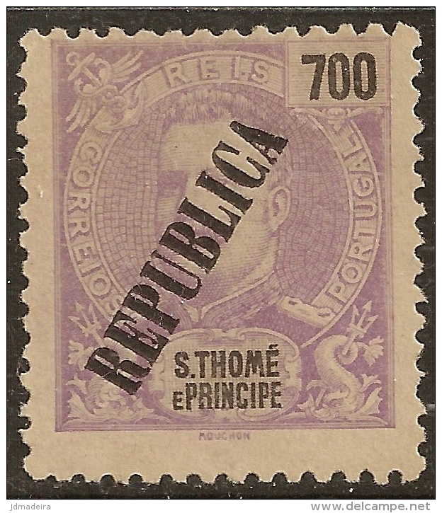 St. Thomas And Prince - 1913 KIng Carlos Overprinted REPUBLICA 700 Réis - St. Thomas & Prince