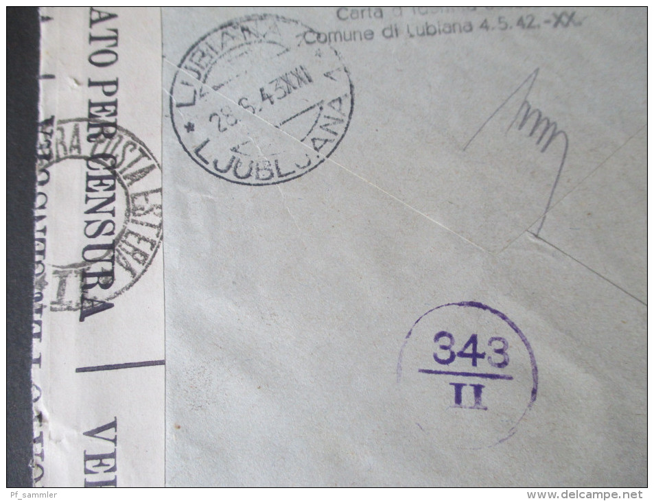 Italien / Lubiana 1943 Zensurbrief mit vielen Zensurstempeln. Interessanter Beleg! 2. Weltkrieg