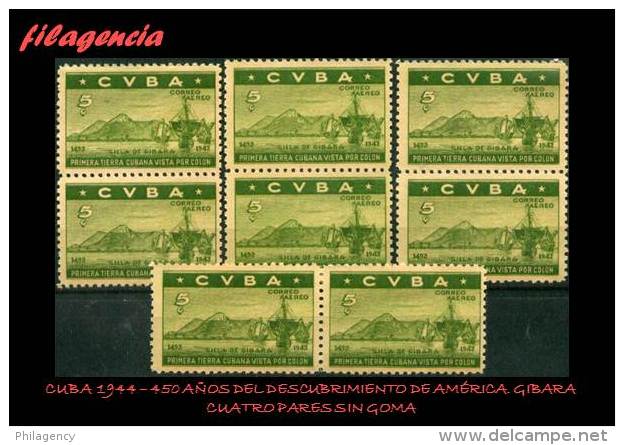 TRASTERO. CUBA MINT. 1944-02 450 AÑOS DEL DESCUBRIMIENTO DE AMÉRICA. SILLA DE GIBARA. LOTE DE OCHO SELLOS. MNG - Nuovi