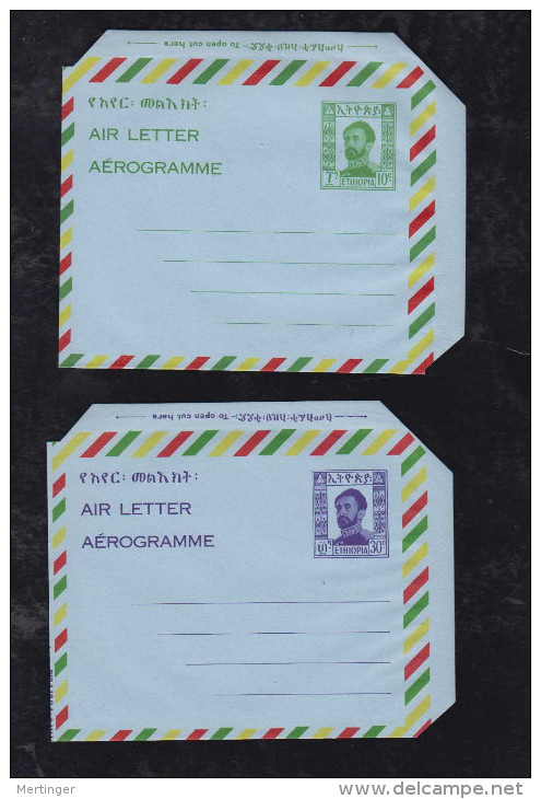 Ethiopia 1963 2 Aerogram Air Letter Stationery 10c + 30c Mint Haile Selassie - Ethiopie