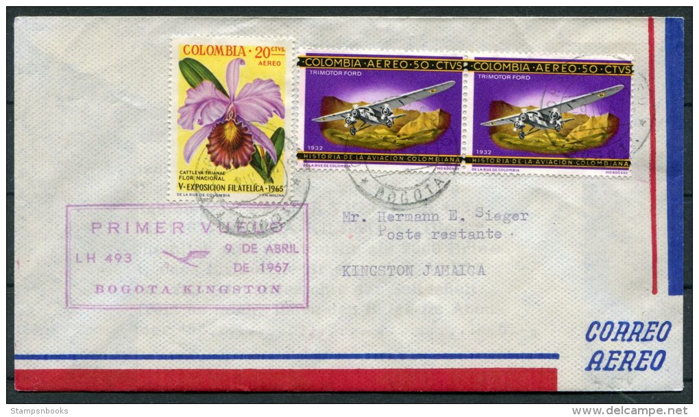 1967 Colombia Bogota - Kingston Jamaica Lufthansa First Flight Cover - Colombia