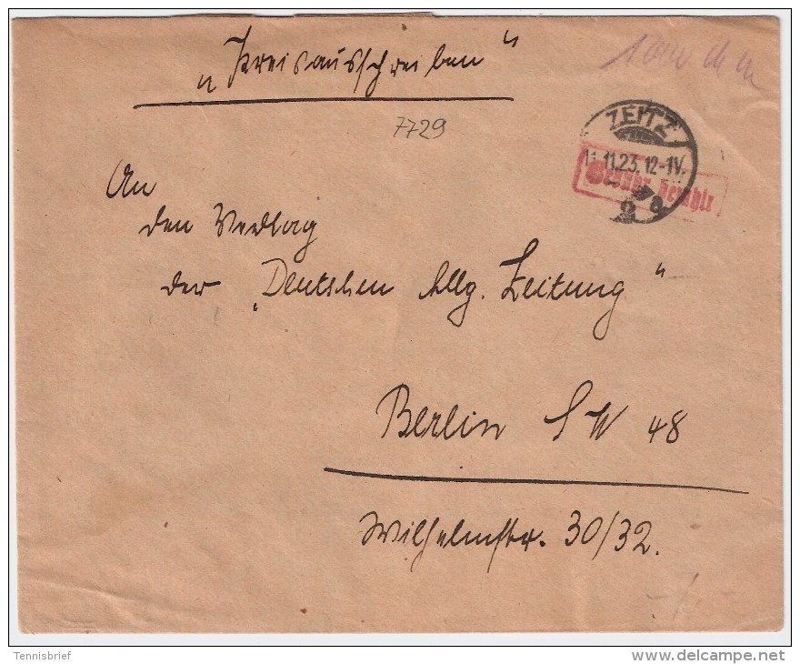 DR, 1923, " Zeitz " Gebühr Bezahlt , #3121 - Briefe U. Dokumente