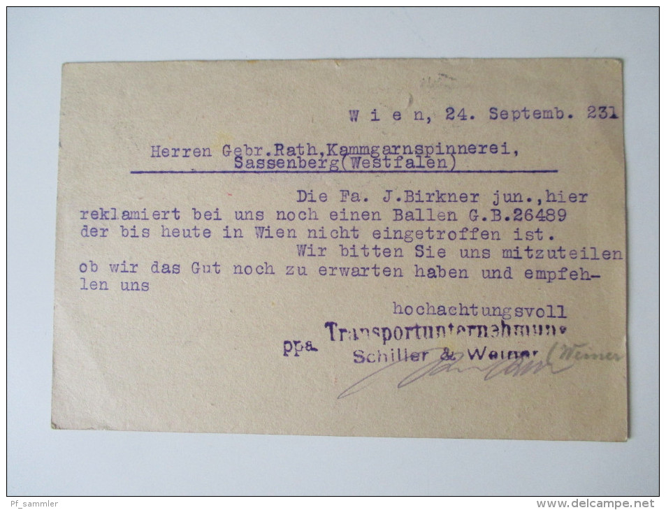 Österreich GA 11 Stk. 1886-1921. Firmenkorrespondenz. Preussen K2 nachverwendeter Stempel Sassenberg