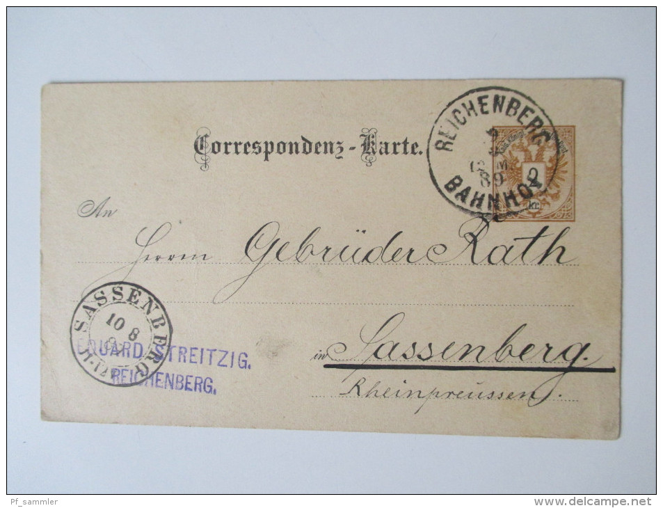 Österreich GA 11 Stk. 1886-1921. Firmenkorrespondenz. Preussen K2 nachverwendeter Stempel Sassenberg