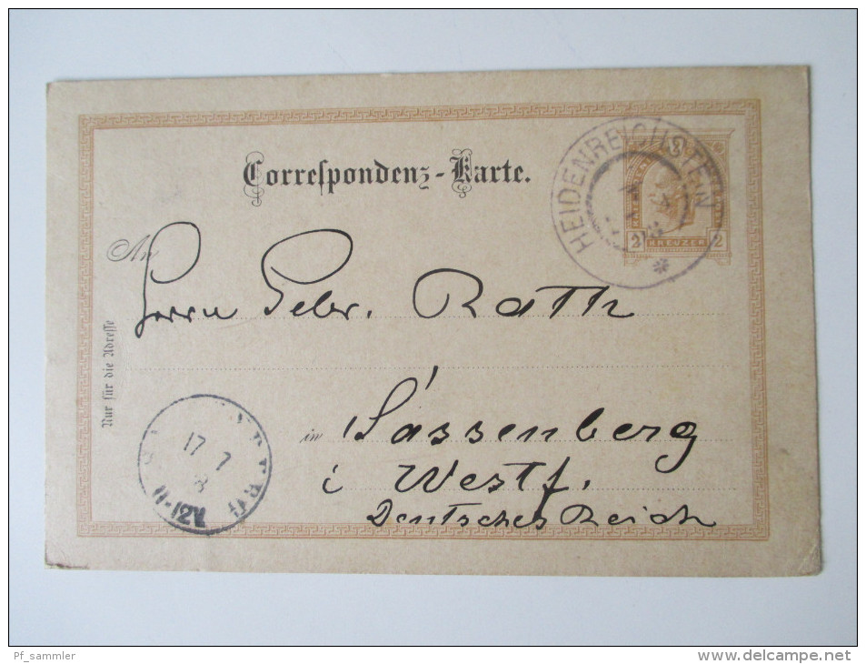 Österreich GA 11 Stk. 1886-1921. Firmenkorrespondenz. Preussen K2 nachverwendeter Stempel Sassenberg