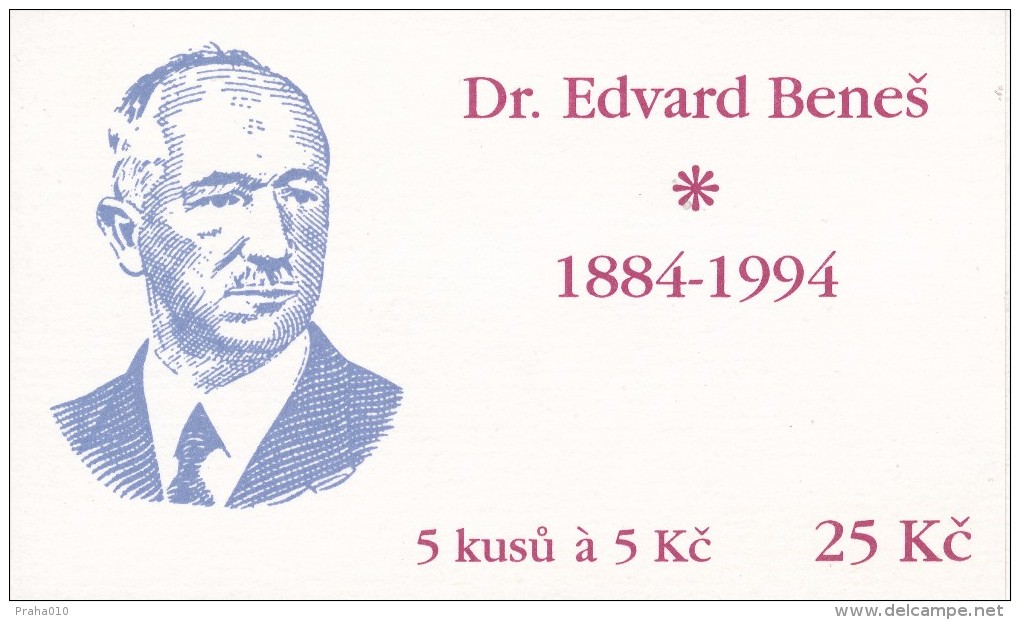 Czech Rep. / Stamps Booklet (1994) 0040 ZS 1 Dr. Edvard Benes (1884-1948) Czechoslovak President (J3841) - Nuovi