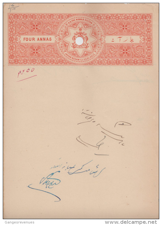 BHOPAL  State  4A  Stamp Paper  Type 30  K&M 304   # 85568  India  Inde  Indien Revenue Fiscaux - Bhopal
