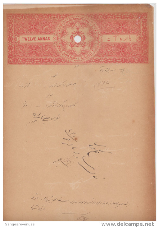 BHOPAL  State  12A  Stamp Paper  Type 30  K&M 308   # 85571  India  Inde  Indien Revenue Fiscaux - Bhopal