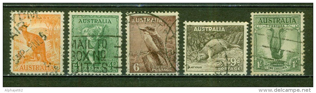 Kangourou, Koala, Kookabura, Ornithorynque, Oiseau Lyre - AUSTRALIE - Animaux, Faune - 1937 - Oblitérés