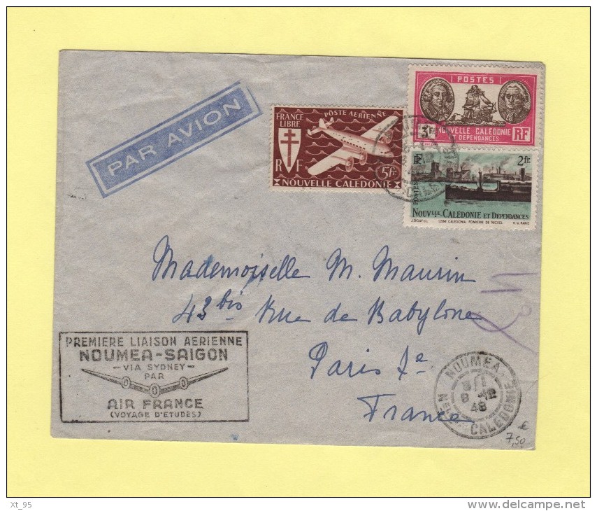 Premiere Liaison Aerienne - Noumea Saigon Via Sydney - Air France - Noumea Nouvelle Caledonie - 8-12-1948 - 1960-.... Covers & Documents