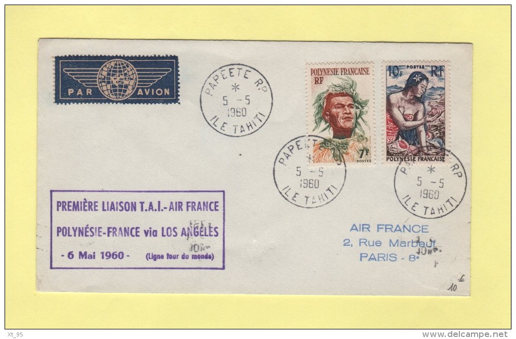 Premiere Liaison Polynesie France Via Los Angeles - Air France - Papeete - 5-5-1960 - Cartas & Documentos
