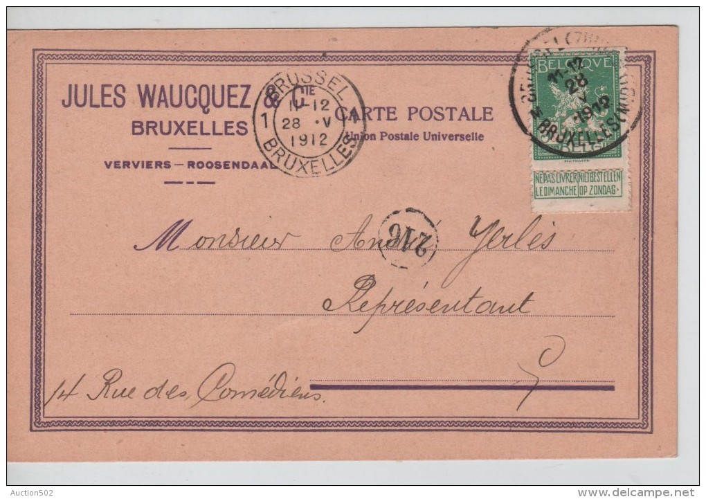 TP 110 Perforé S/CP Jules Waucquez C.méc.Bruxelles 28/5/1912 PR2254 - 1909-34