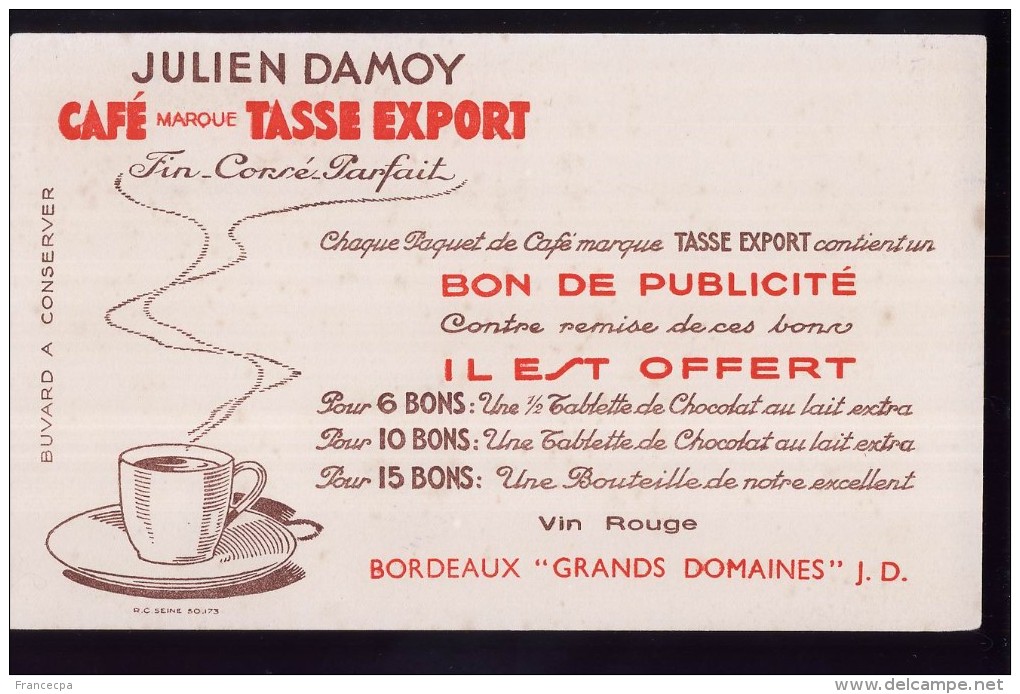 B280 - BUVARD -  JULIEN DAMOY - CAFE Marque TASSE EXPORT - Café & Thé