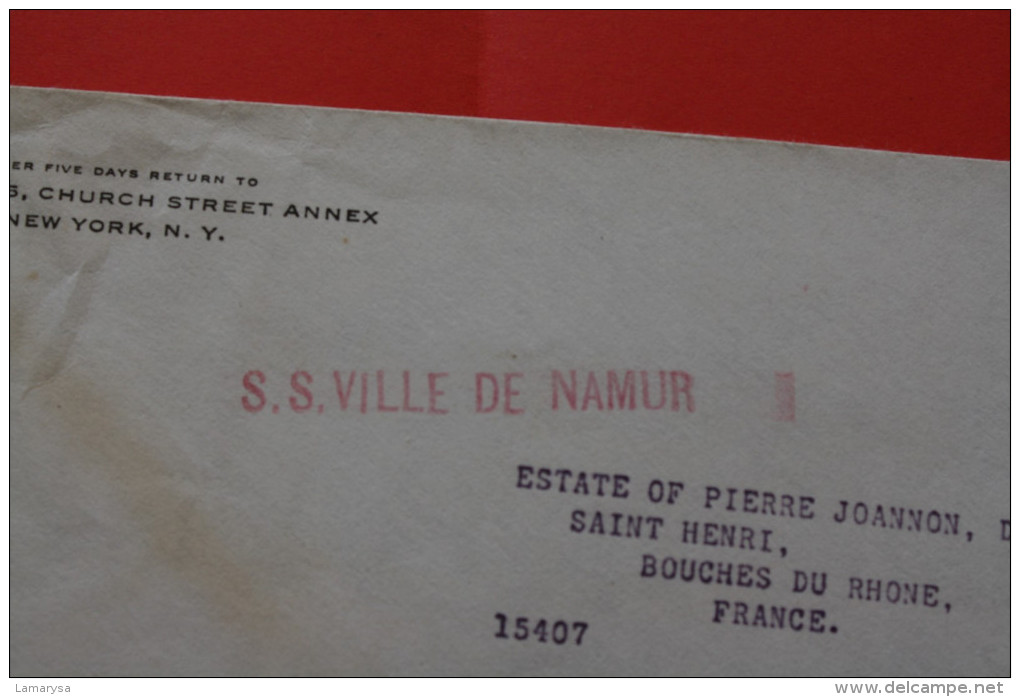 1940 LETTER NEW-YORK US POSTAGE PERMIT FIVE CENTS PAID GRIFFE PAQUEBOT "S.S. VILLE DE NAMUR"DEPPT'S RULING N°2 COMPLIED - EMA (Printer Machine)