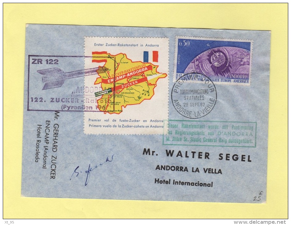 Andorre - Pemier Vol De Fusee Zucker En Andorre - 1962 - Signature G. Zucker - Vignette - FDC - Altri & Non Classificati