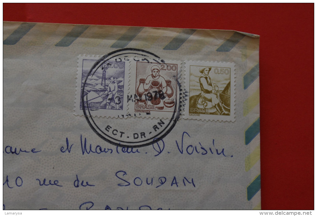 1976  LETTER LETTRE DU BRESIL BRASIL -> BANDOL 83  AFF COMPSé 3 TIMBRES ->PAR AVION Uçak ILE AIR MAIL - Covers & Documents