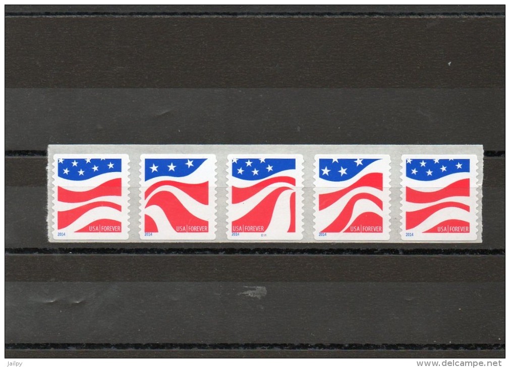 ETATS-UNIS    5 Timbres  Forever  2014    Scott: 4894 à 4897  N° Roulette C11  Neufs - Roulettes (Numéros De Planches)