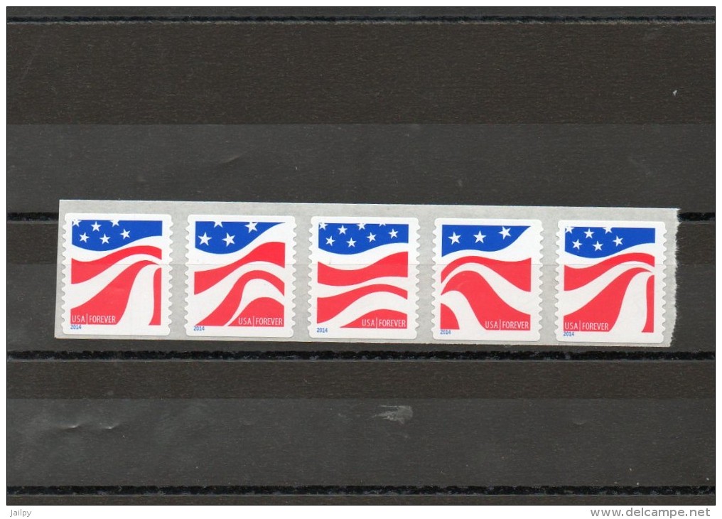 ETATS-UNIS    5 Timbres  Forever  2014    Scott: 4894 à 4897  Sans N° De Roulette   Neufs - Coils (Plate Numbers)