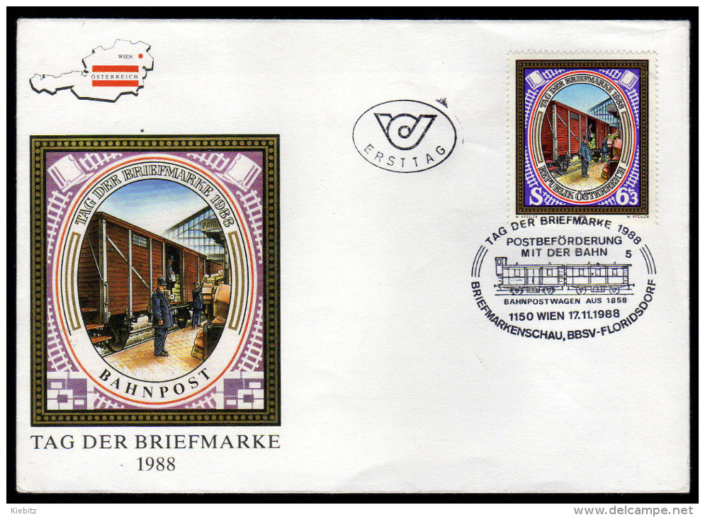 ÖSTERREICH 1988 - Postbeförderung Mit Der Bahn / Tag Der Briefmarke - Sonderstempel FDC - Post