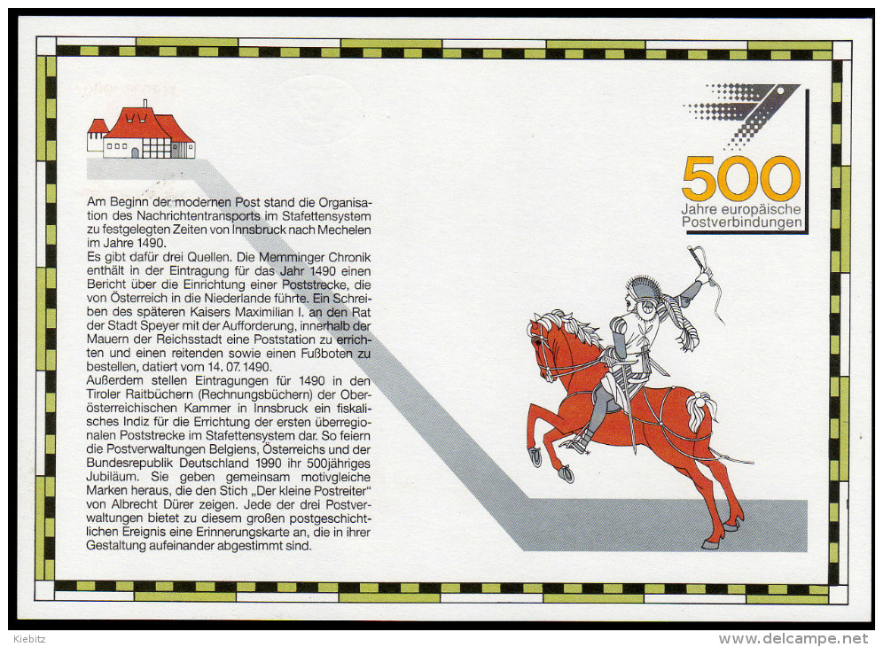 ÖSTERREICH 1990 - 500 Jahre Europäische Postverbindung - Ersttag Sonderausgabe - Post