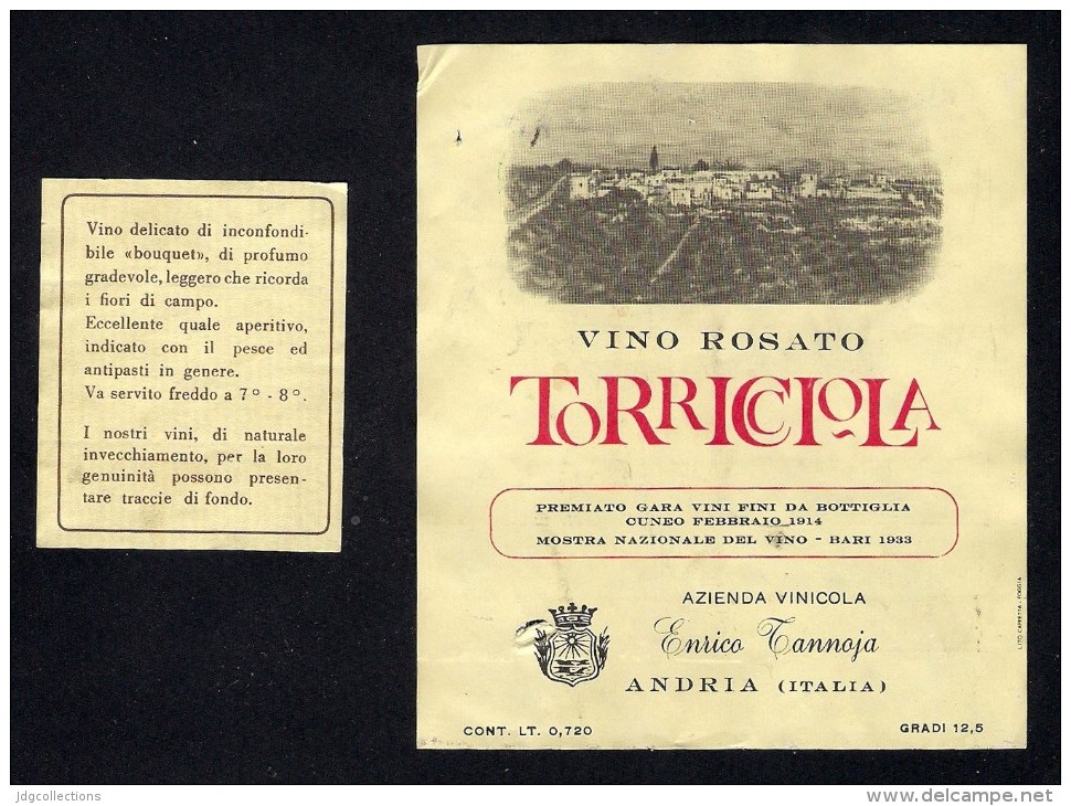 # VINO ROSATO TORRICCIOLA TANNOJA PUGLIA  Wine Label Italy, Wein Vino Vin Etiquette Etiqueta Etikett - Vino Rosato