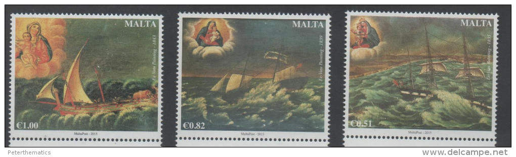 MALTA , 2015, MNH,MARITIME HERITAGE, SHIPS, SAILING SHIPS, PAINTINGS, ART, VIRGIN MARY, 3v - Barche